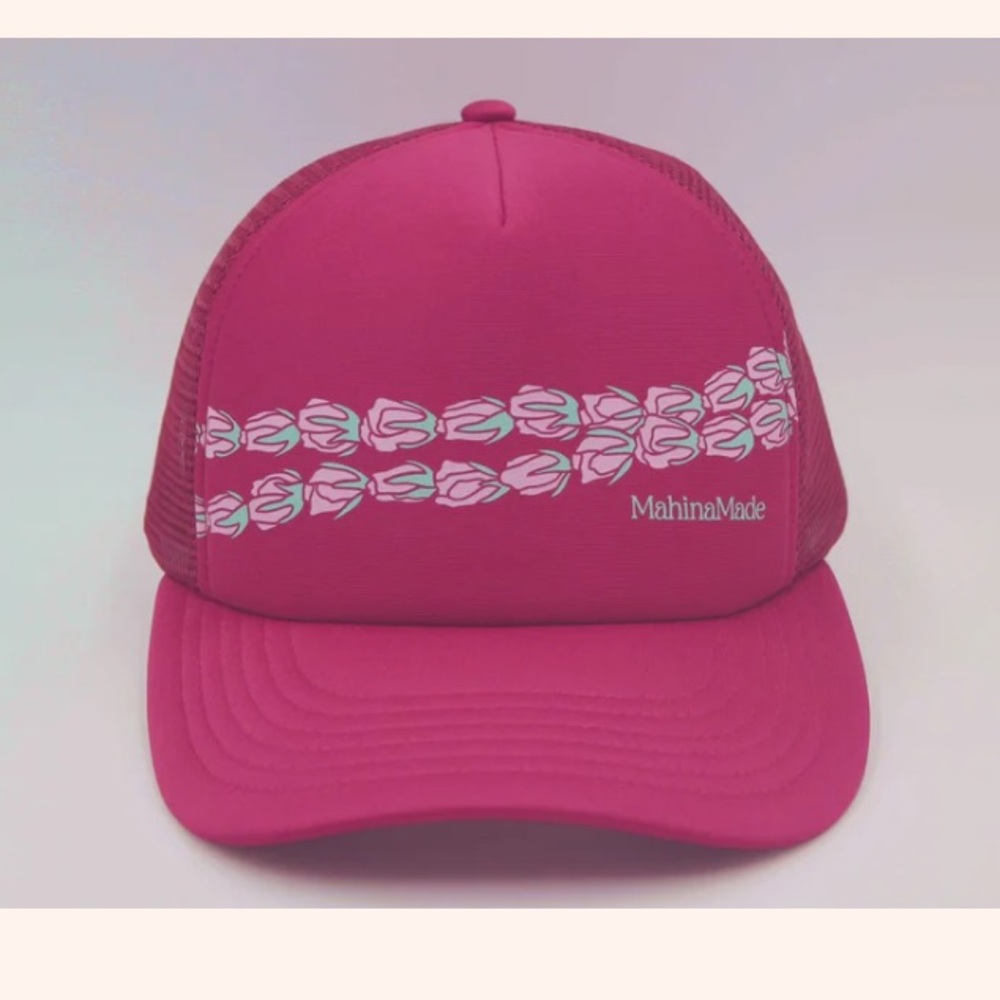 MahinaMade Pink lei lokelani rose Women's Trucker Hat